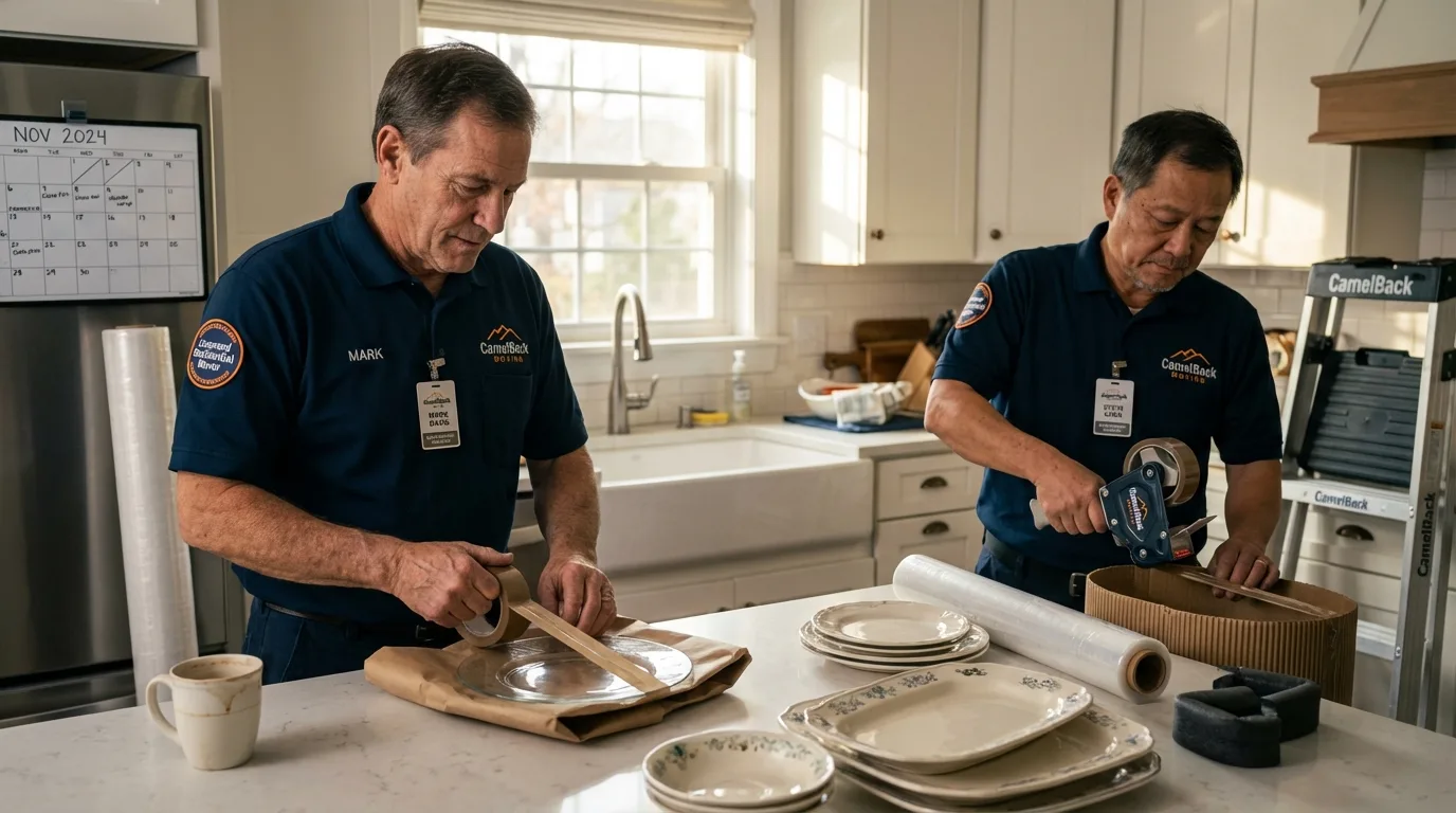 Professional crew packing kitchen dishware in Milford, NE